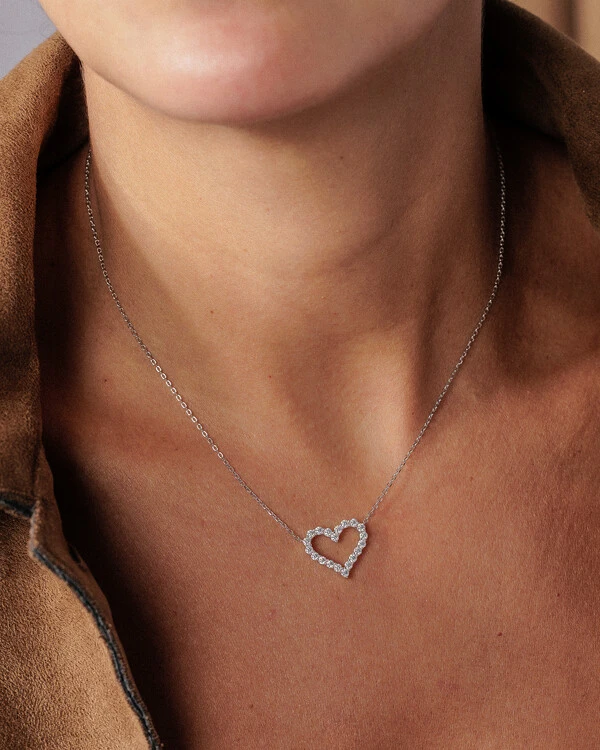 Colar Coração Vazado Kate - Moissanite - ct - Prata 925