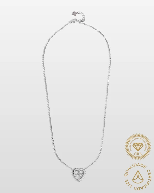 Colar Coração Do Divino Espírito Santo - Moissanite 2.0 mm - 0.71ct - Prata 925