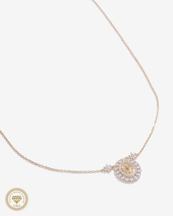 Colar Nossa Senhora das Graças - Moissanite - 0.036ct -Prata 925