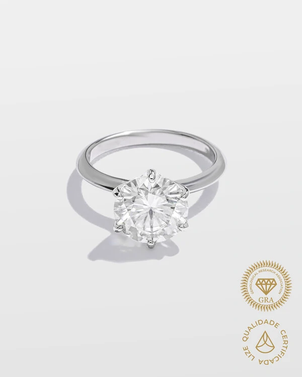 Anel Solitário Chiara Moissanite - 10 mm - 4.0ct - Prata 925
