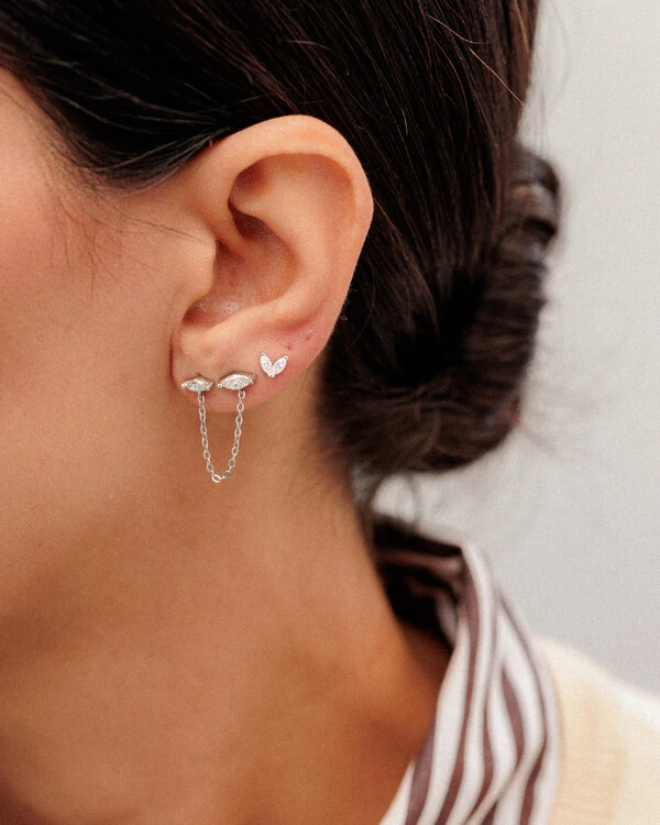 Brinco Ear Line Luna - Moissanite - Prata 925