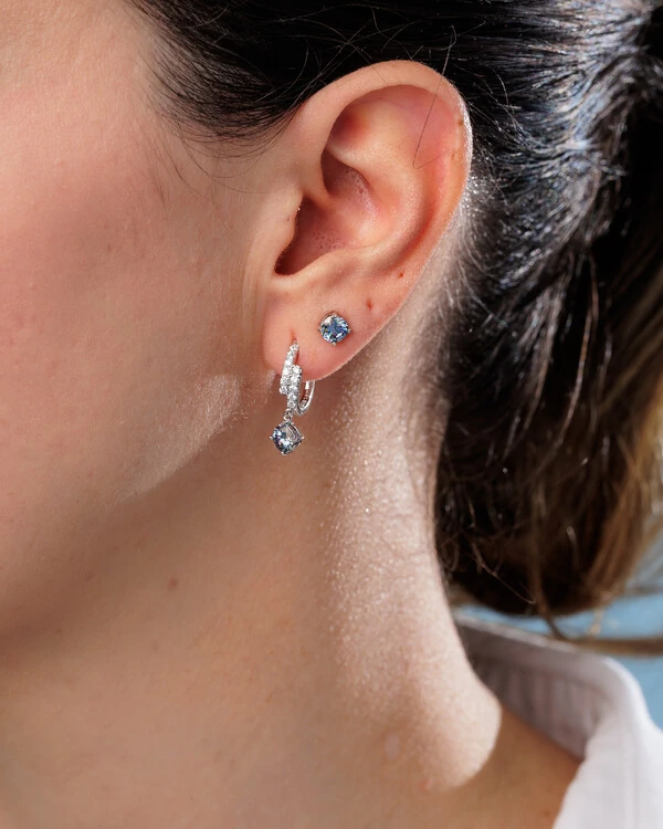 Brinco Argola Lumini Moissanite Ciano - 5 mm - 0.5ct - Prata 925