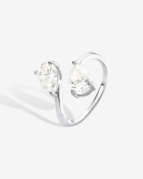 Anel Ajustável Gotas Midian - Moissanite 6x9 mm - 3.0ct - Prata 925