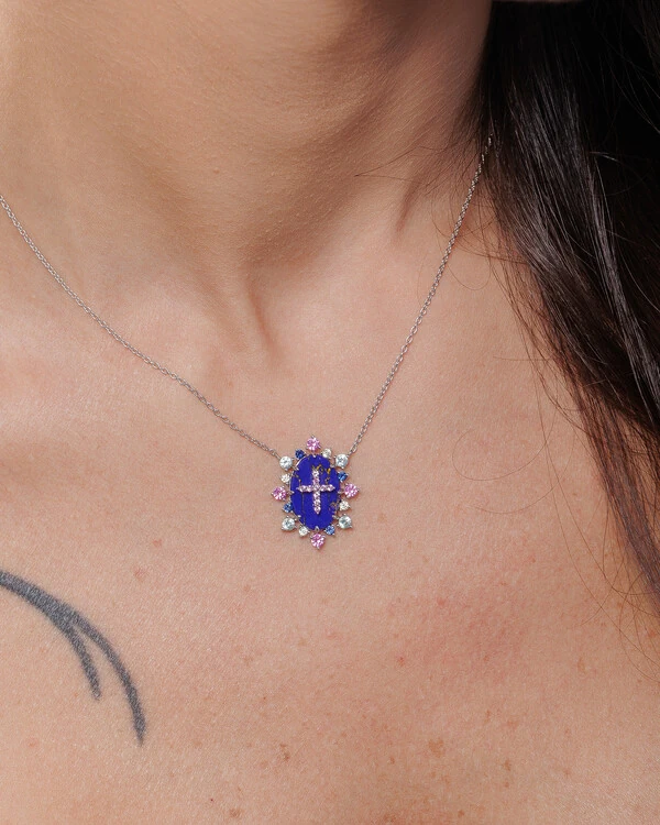 Colar Cruz Lápis Lazúli - Prata 925