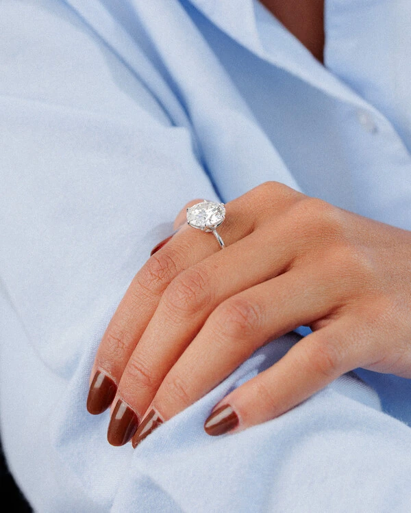 Anel Solitário Glitz - Moissanite 13 mm - 8.0ct - 6 garras - Prata 925
