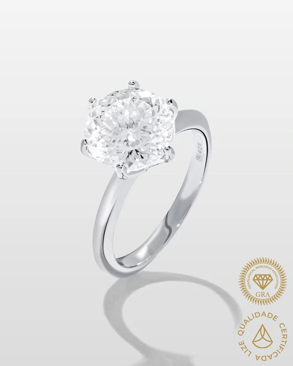 Anel Solitário Évora Moissanite - 9,5 mm - 3.5 ct - Prata 925