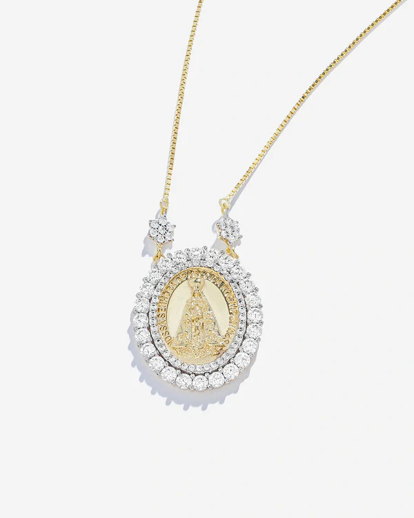 Colar Nossa Senhora Aparecida - Moissanite 0.3ct - Prata 925