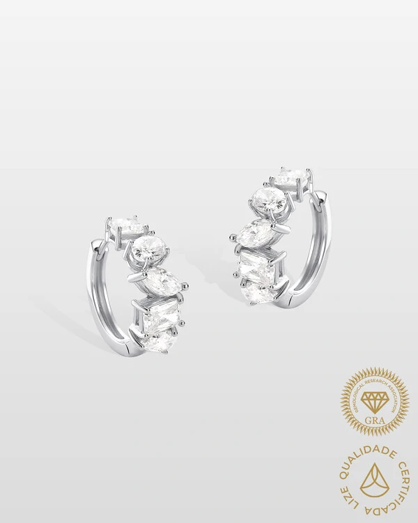 Brinco Argola Lena - Moissanite - 6x4mm- 5.2 ct - Prata 925