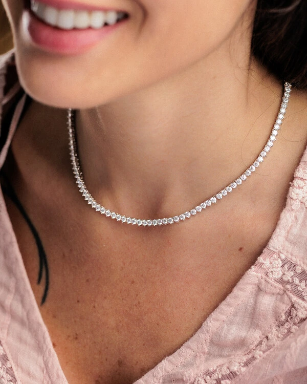 Colar Riviera Cloe- Moissanite - 3mm- 40 cm- 12.4ct - 3 Garras - Prata 950