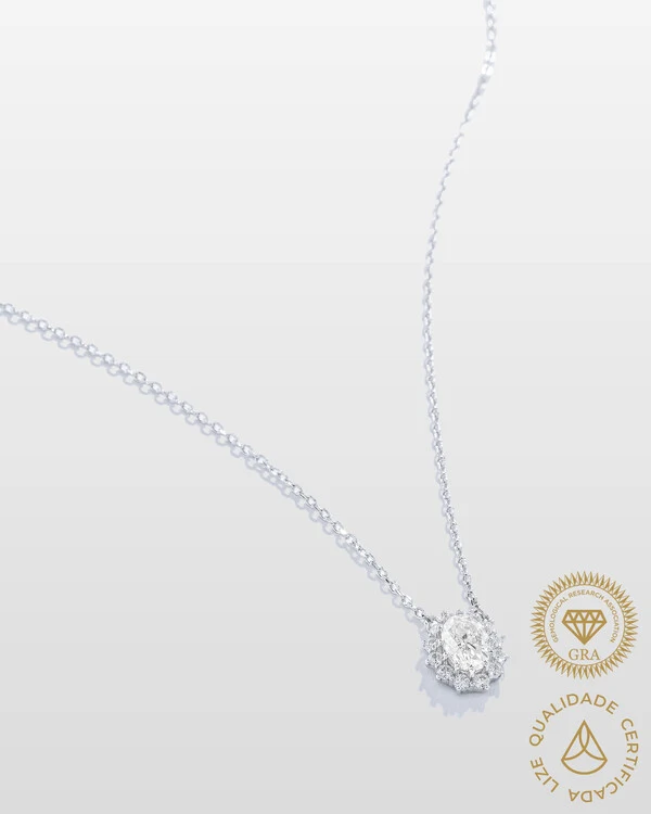Colar Camafeu Oval - Moissanite - 1.5ct - Prata 925