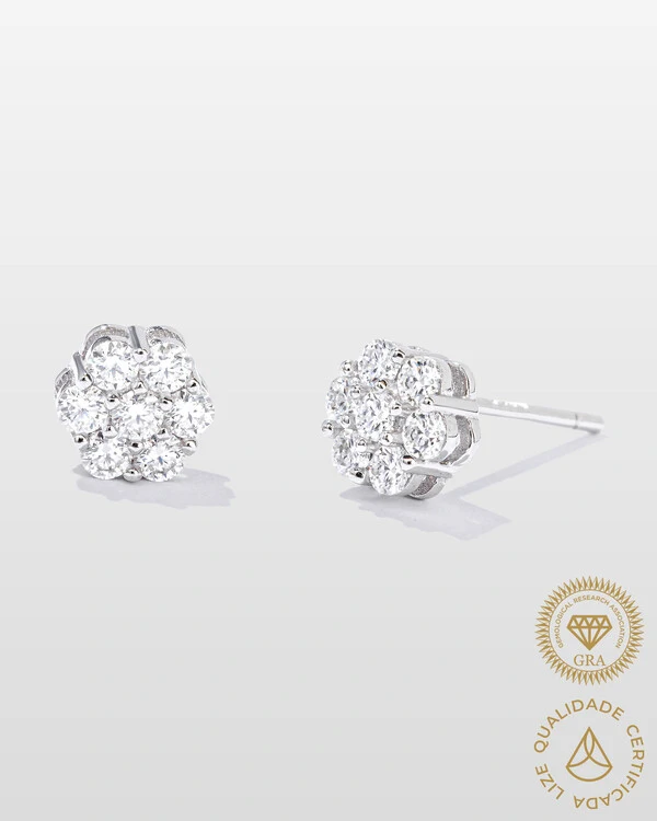 Brinco Bouquet - Moissanite 2 mm - 0.03ct - Prata 925