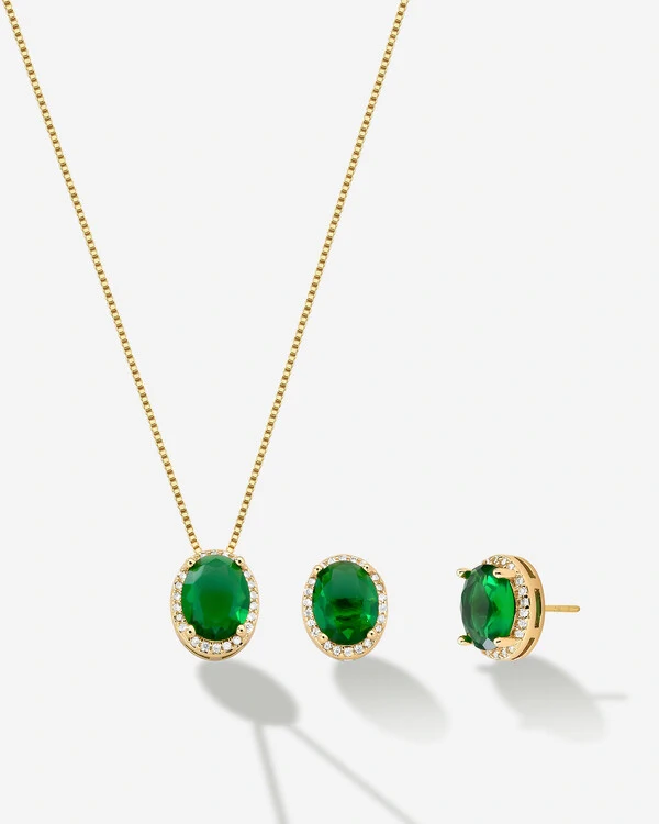 Conjunto Colar & Brinco Esmeralda