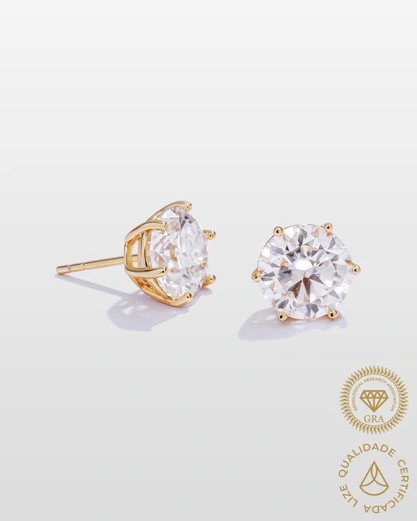 Brinco Glitz - Moissanite 9,5 mm - 7.0ct - 6 garras - Prata 925