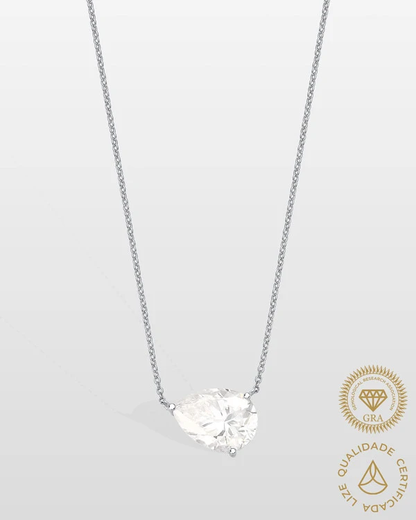 Colar Gota Bina - Moissanite 10x14mm - 6.0ct - Prata 925