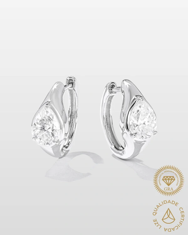 Brinco Argola Gota Rita - Moissanite 6 mm x 8 mm - 2.5ct- Prata 925