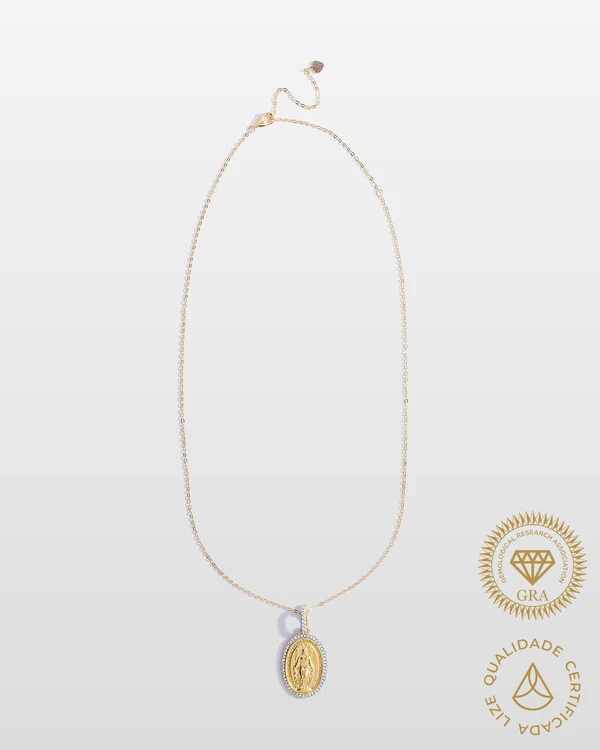 Colar Medalha Nossa Senhora Das Graças Moissanite - 3mm - 0.41 ct - Prata 925