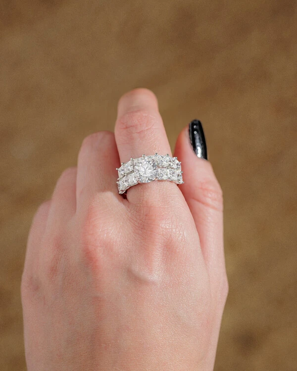 Anel Duplo Josy - Moissanite - 8,5 mm- 7.78ct - Prata 925