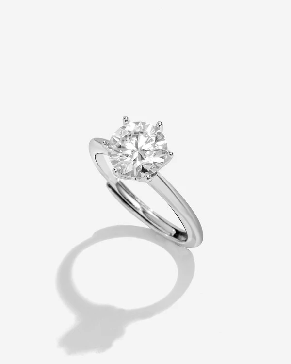 Anel Solitário Thaís - Moissanite 8 mm - 6 garras - ct - Prata 925