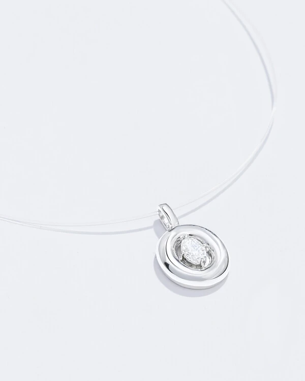 Colar Fio Invisível & Ponto De Luz Meghan- Moissanite - 6 mm - 0.5ct - 4 Garras - Prata 925