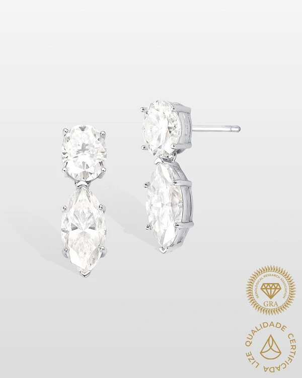 Brinco Viviene Moissanite -7x14mm- 9.6ct - Prata 925