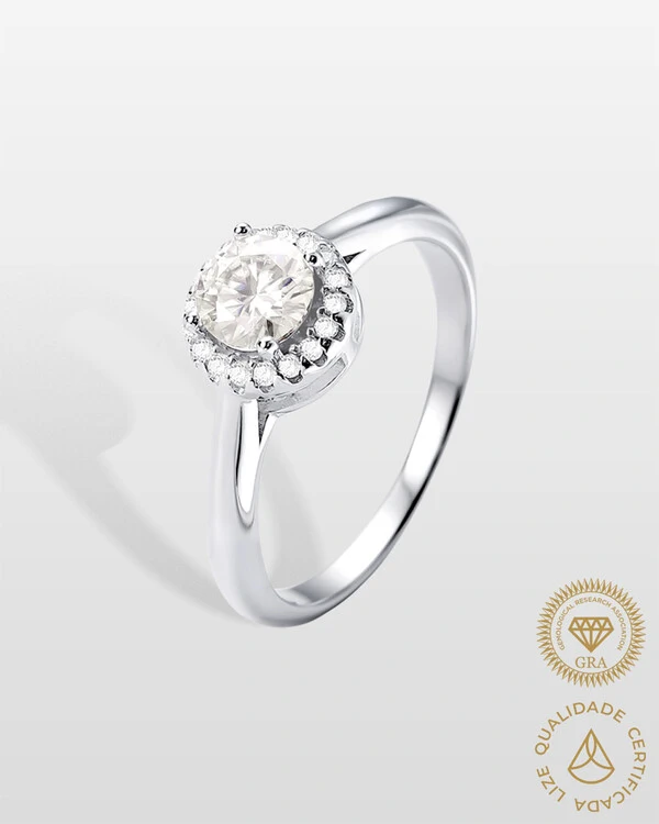 Anel Luxo Moissanite 5 mm - 0.5ct - 4 Garras - Prata 925