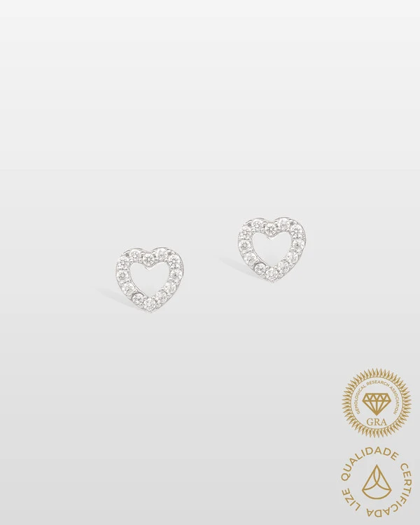 Brinco Coração Encanto Moissanite 1mm - 0.139ct - Prata 925