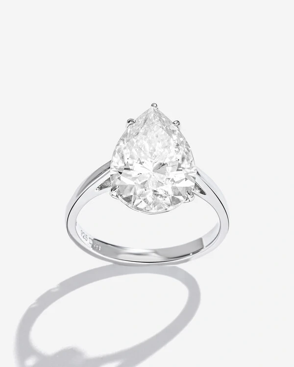 Anel Solitário Gota Sarah - Moissanite - 14mm- 6.0ct - Prata 925