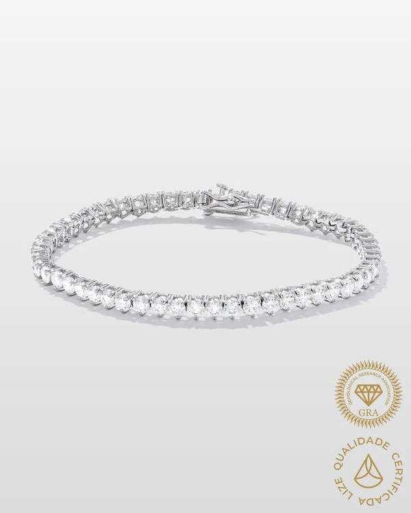 Pulseira Riviera Moissanite - 3mm - 0.1ct - 17 cm - Prata 925