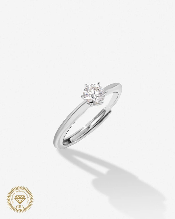 Anel Solitário Glitz - Moissanite 5 mm - 6 garras - 0.5ct - Prata 925