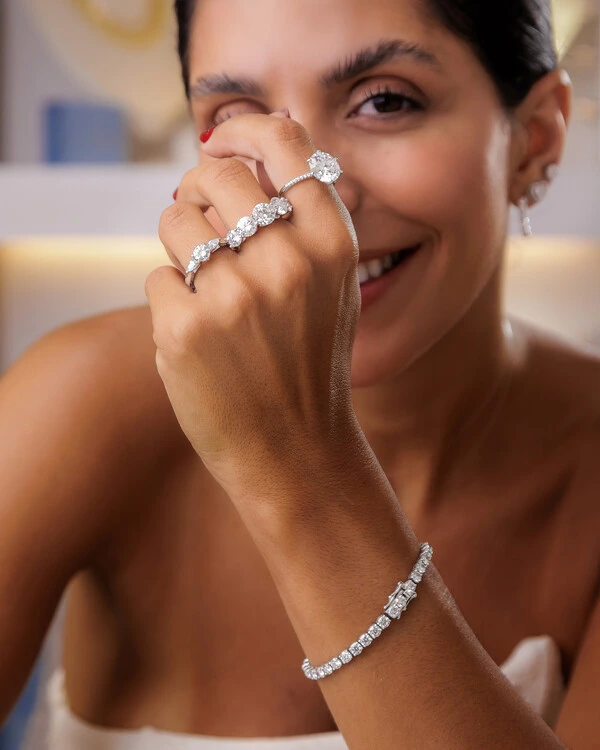 Anel Solitário Moissanite Cibeli - 12mm- 6.0 ct - Prata 925