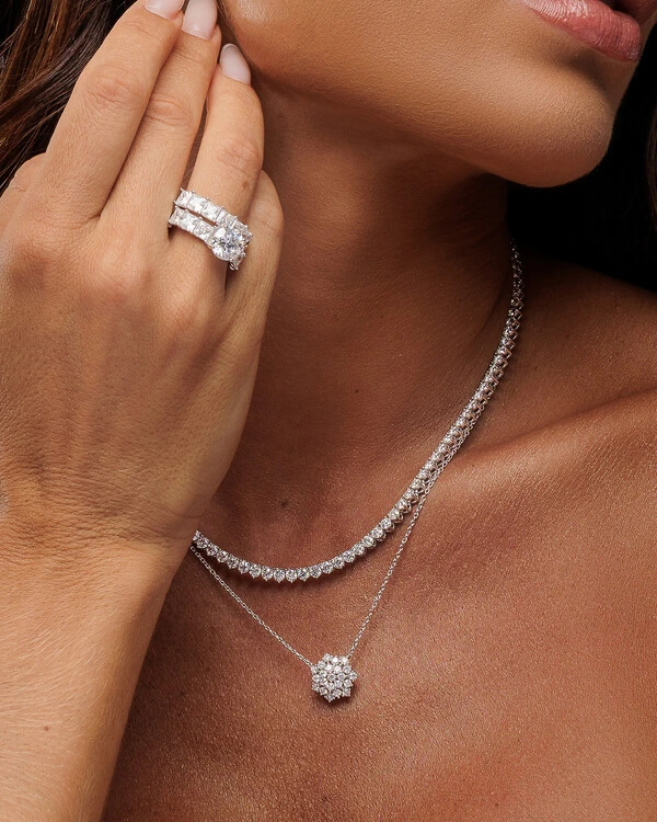 Colar Riviera Moissanite - 3,0 mm - 3 garras - 40 cm -Prata 925