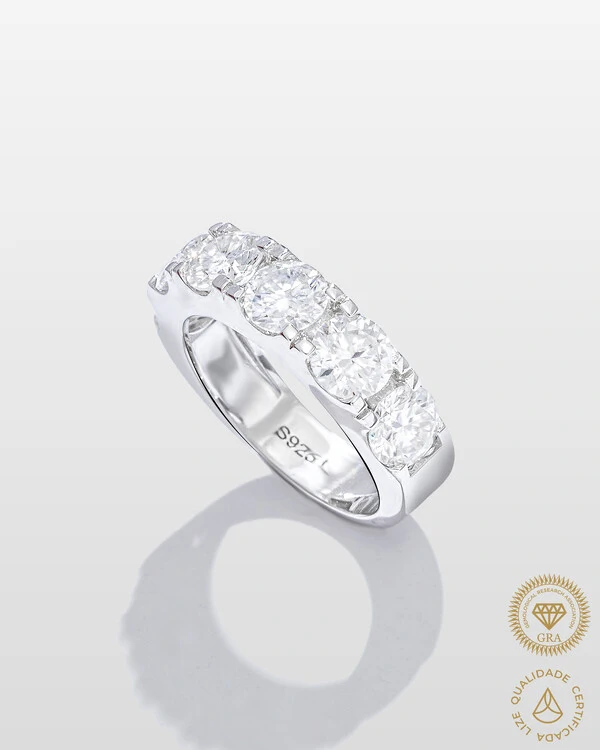 Anel Aparador Russo Line - Moissanite - 5 mm- 0.5ct - Prata 925