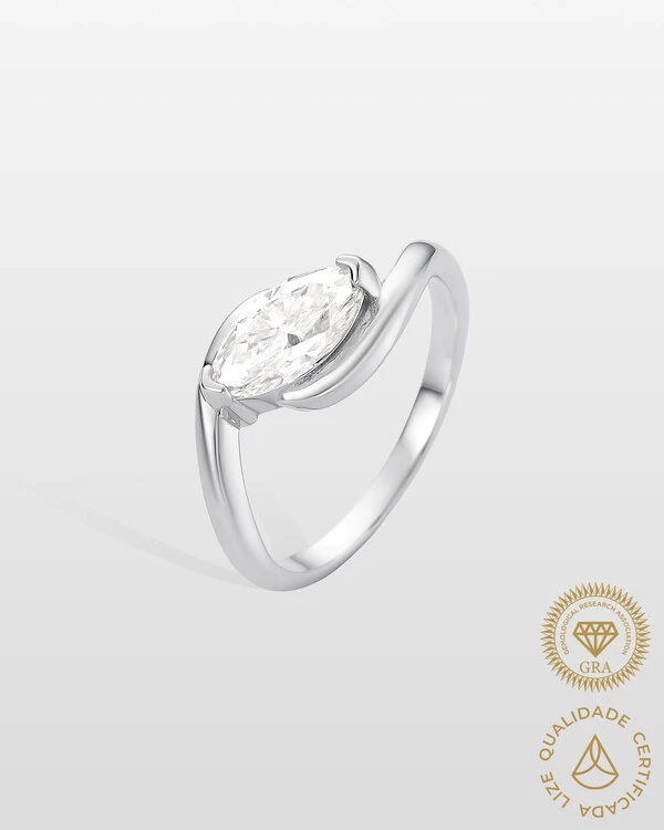 Anel Solitário Navete Larina - Moissanite - 5x10mm- 1.0ct - Prata 925