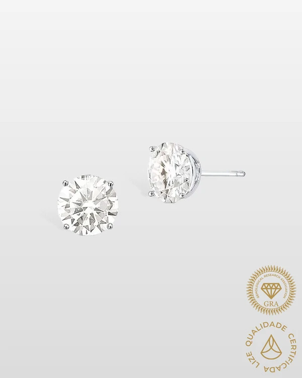 Brinco Ponto de Luz - Moissanite 12 mm - 12ct - 4 Garras - Prata 925