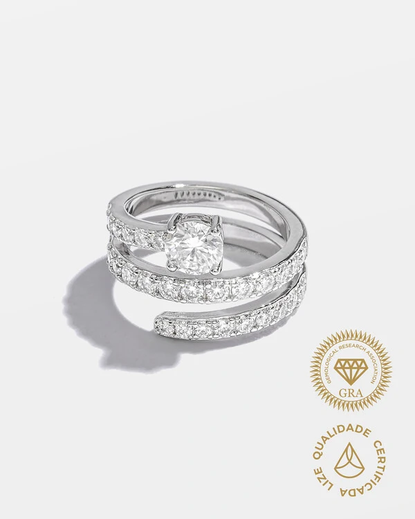 Anel Ajustável Lídia Moissanite - 5 mm - 1.2ct - Prata 925