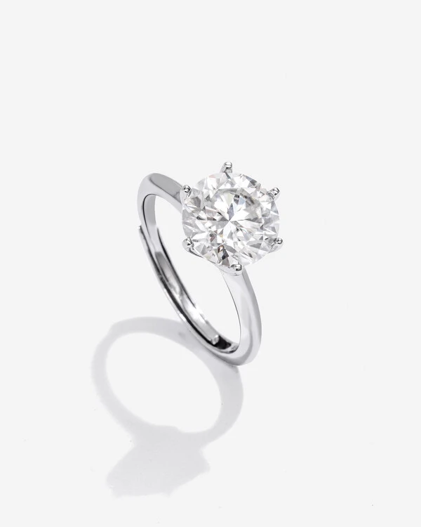 Anel Solitário Glitz - Moissanite 9,5 mm - 6 garras - 3.5ct - Prata 925