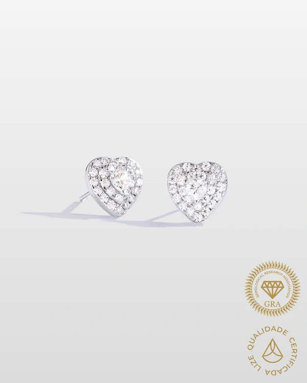 Brinco Coração Aimê - Moissanite - 0.2ct - Prata 925