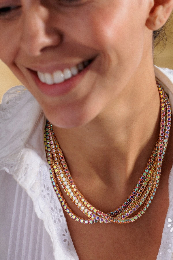 Colar Riviera Holográfica Gold - 5mm - 4 garras - 43cm
