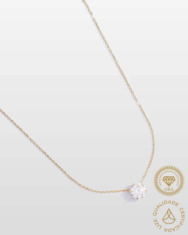 Colar Ponto de Luz Glitz - Moissanite - 9,5 mm - 3.5ct - 6 garras - Prata 925
