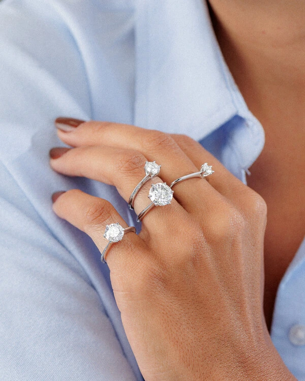 Anel Solitário Glitz - Moissanite 5 mm - 6 garras - 0.5ct - Prata 925