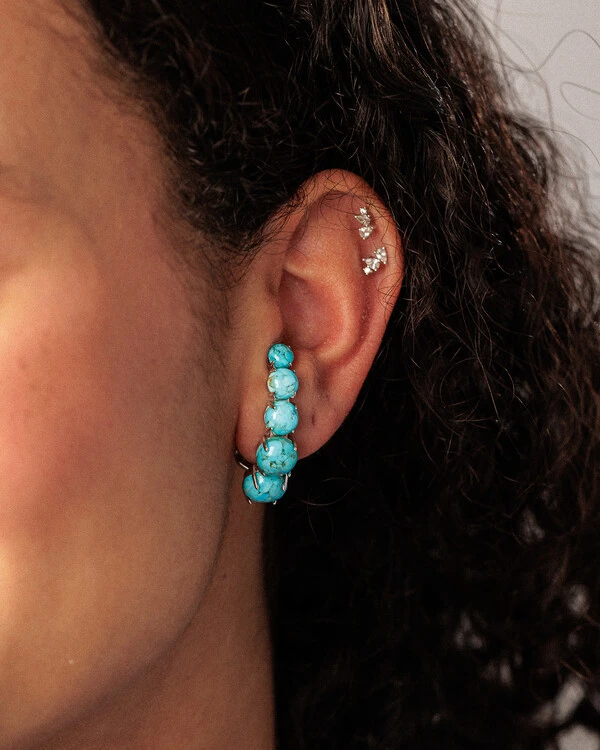 Brinco Ear Hook Turquesa - Prata 925