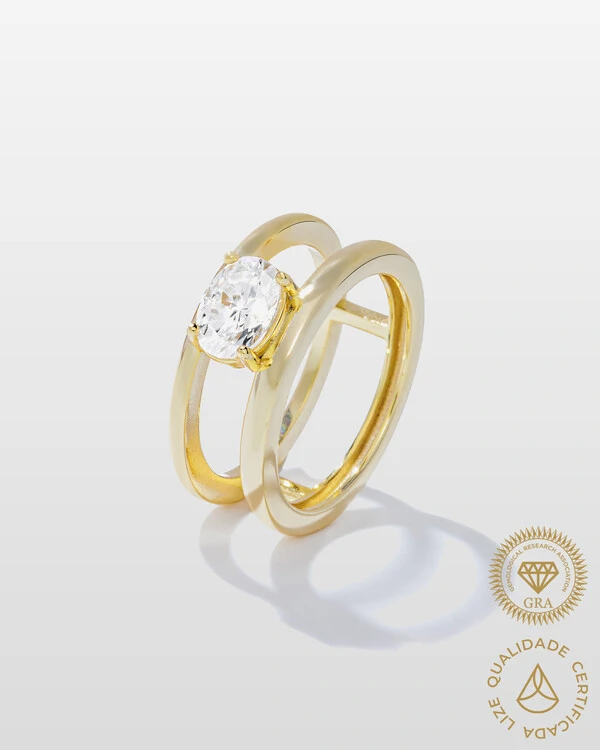 Anel Queen Duplo Moissanite - 8,6 mm - 1.5ct - Prata 925