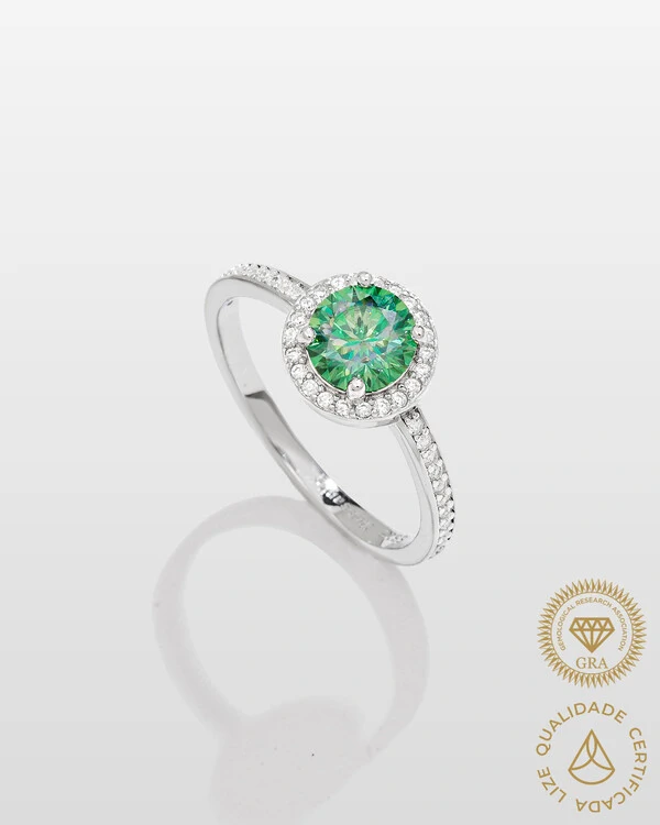 Anel Luxo Color Moissanite - 0.8ct - 6 mm - Prata 925