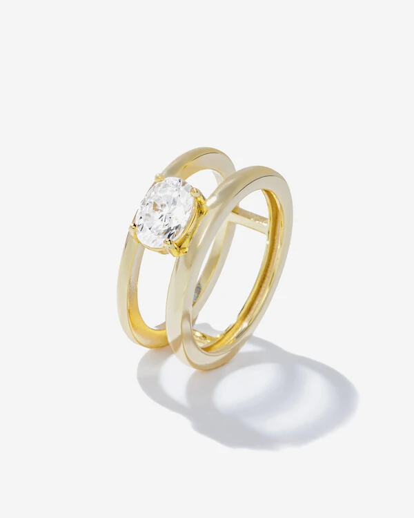 Anel Queen Duplo Moissanite - 8,6 mm - 1.5ct - Prata 925