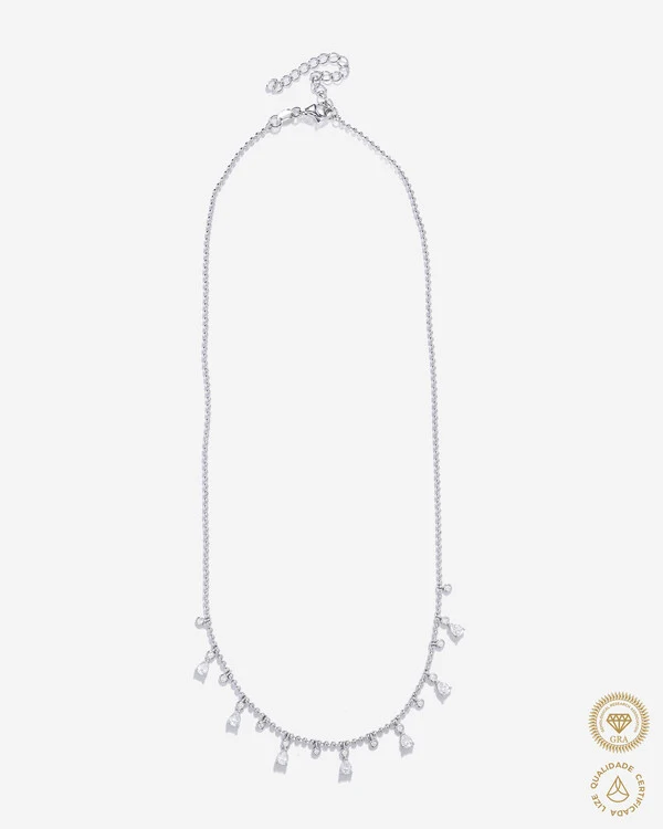 Colar Astrid Moissanite - Gota: 4 mm x 3 mm - Ponto De Luz: 1,5 mm - Prata 925