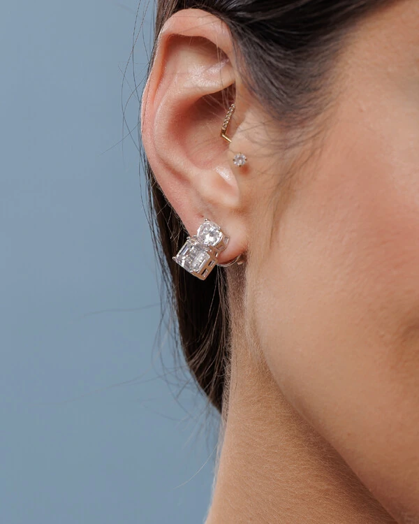 Brinco Duas Formas Moissanite - 4 ct - Prata 925