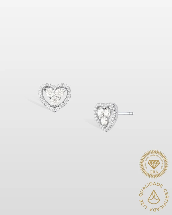 Brinco Gisela - Moissanite Coração 3 mm- 0.1ct - Prata 925