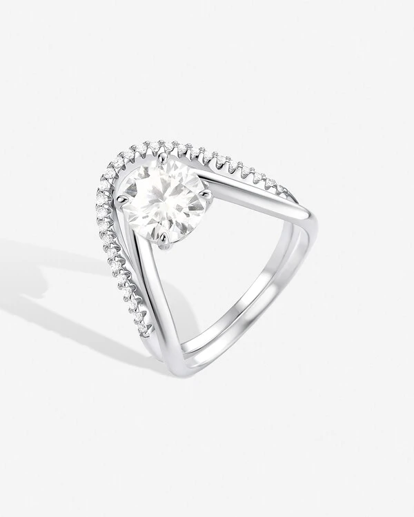 Anel Duplo Nalina - Moissanite - 8,0 mm - 2.2ct - Prata 925