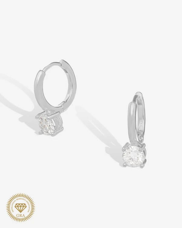 Brinco Argola Belina- Moissanite - 5mm- 0,9 ct - Prata 925