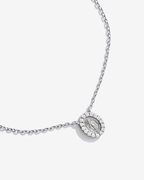 Colar Medalha Nossa Senhora das Graças - Moissanite - 0.16ct - Prata 925